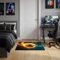 2 X 3 Blue Red And Black Flaming Soccer Washable Area Rug