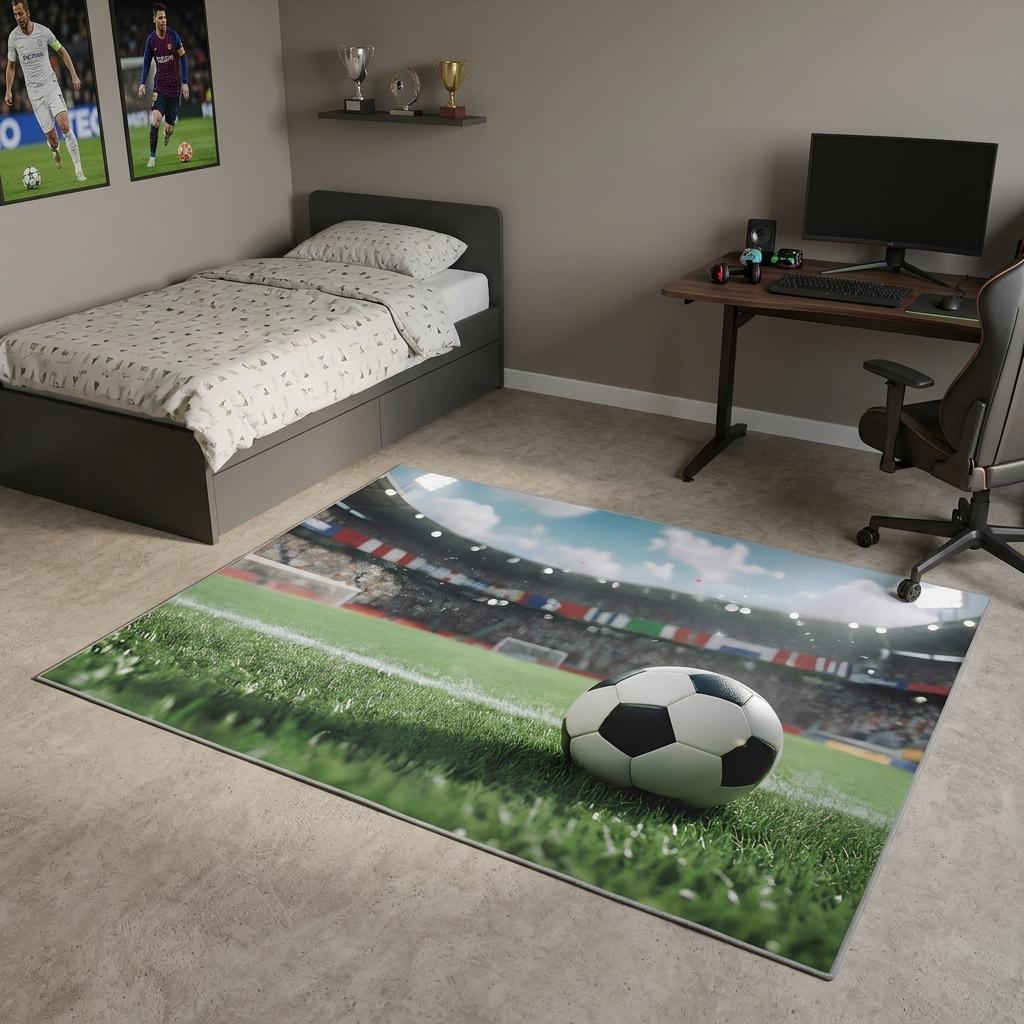 5 X 7 Green White And Black Soccer Washable Area Rug