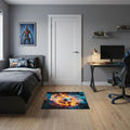 2 X 2 Black Orange And Blue Flaming Soccer Washable Area Rug With UV Protection
