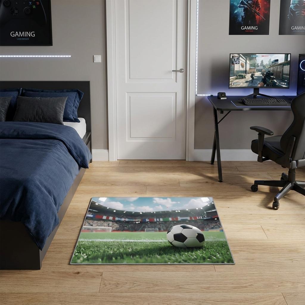 1 X 2 Black Green And White Soccer Washable Area Rug
