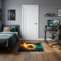 2 X 2 Black Blue And Red Flaming Soccer Washable Area Rug