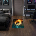 1 X 2 Black Blue And Red Flaming Soccer Washable Area Rug