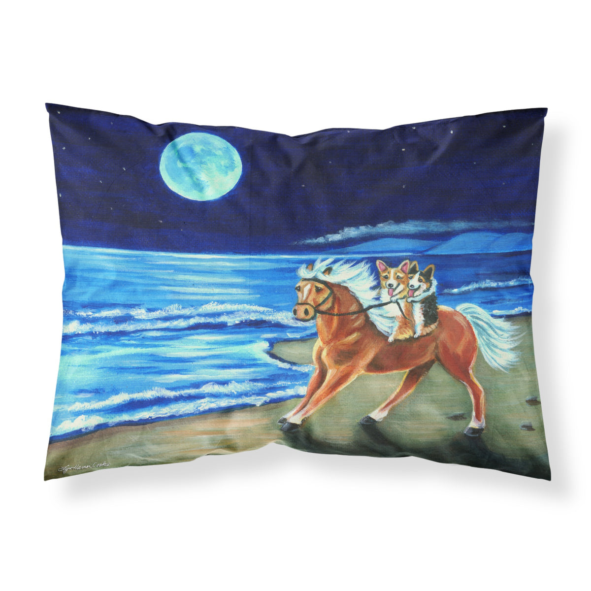 'Caroline'S Treasures 7318Pillowcase Corgi Beach Ride On Horse Fabric Standard Pillowcase, Large, Multicolor'