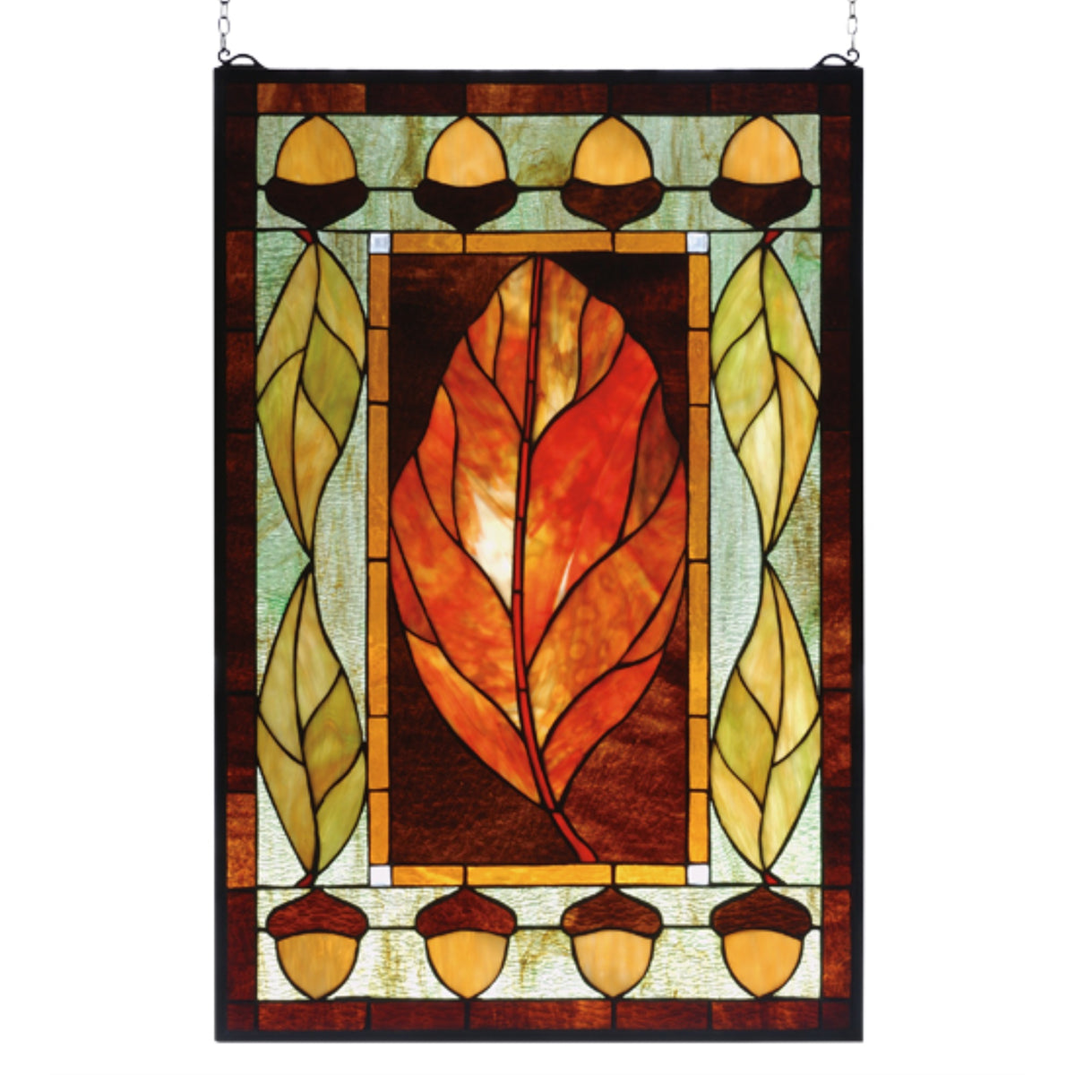 21 Inch W X 31 Inch H Harvest Festival Stained Glass Window
