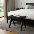 22 Inch Black Solid Wood and Cane Bench