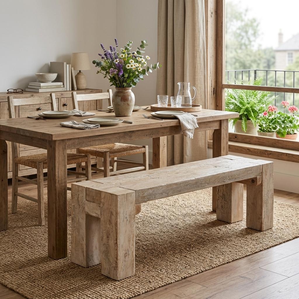 64 Inch Natural Wood Distressed Dining Bench