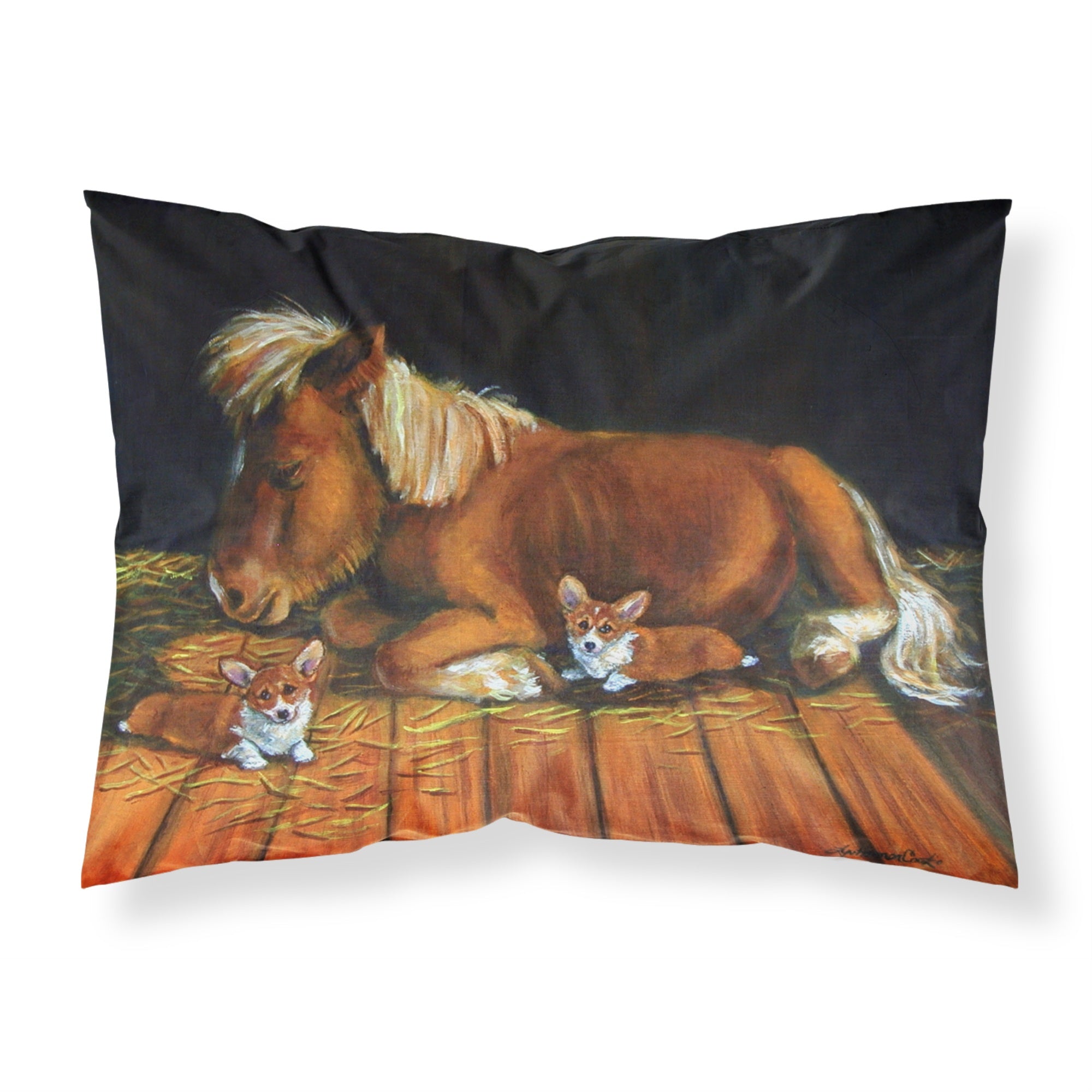 'Caroline'S Treasures 7323Pillowcase Corgi Snuggles The Pony Fabric Standard Pillowcase, Large, Multicolor'