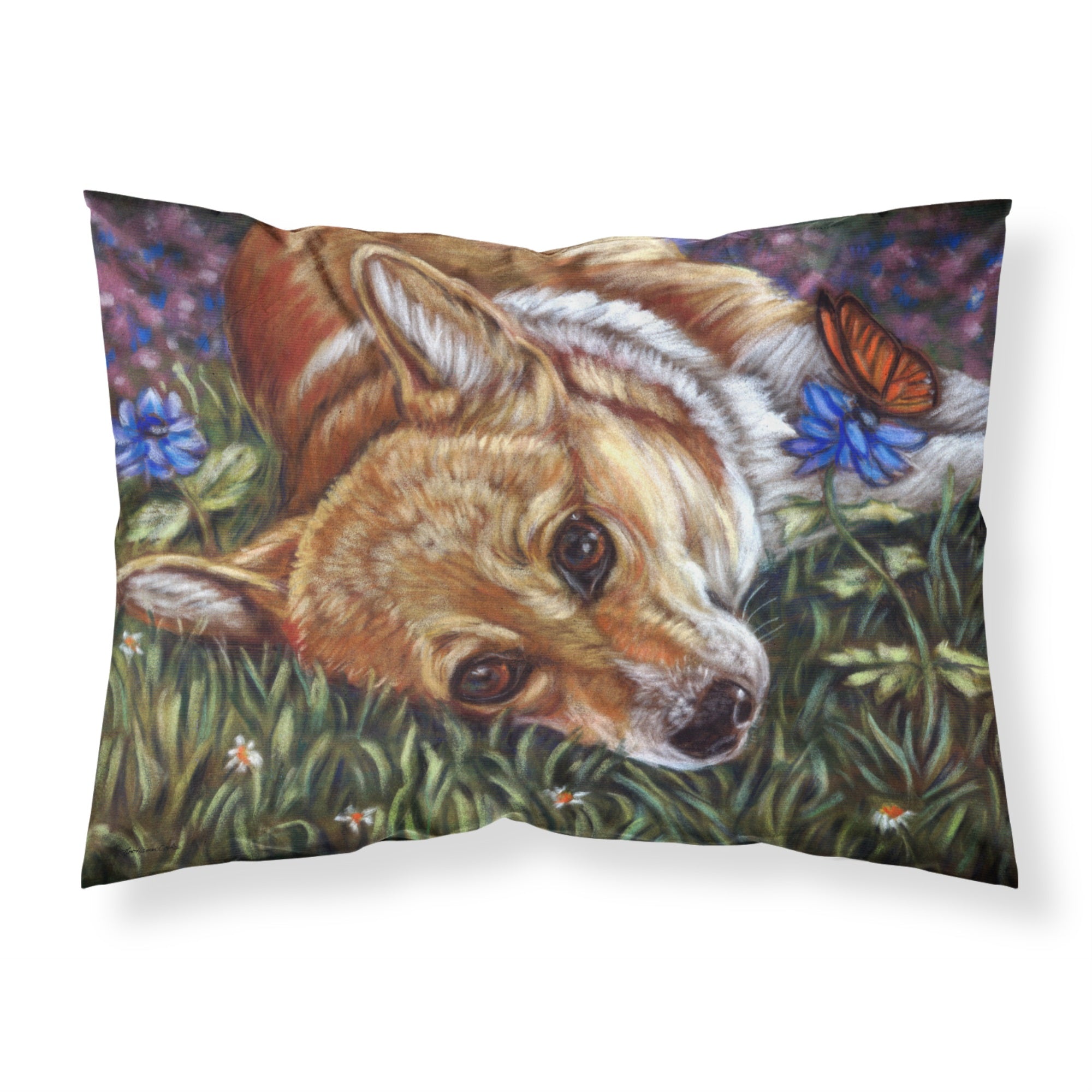 'Caroline'S Treasures 7325Pillowcase Corgi Pastel Butterfly Fabric Standard Pillowcase, Large, Multicolor'