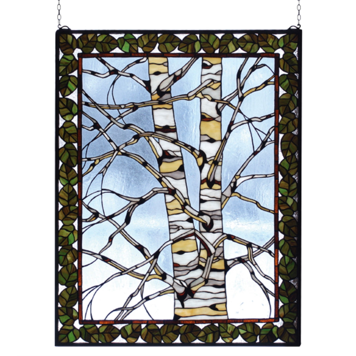 28 Inch W X 36 Inch H Birch Tree In Winter Stained Glass Window