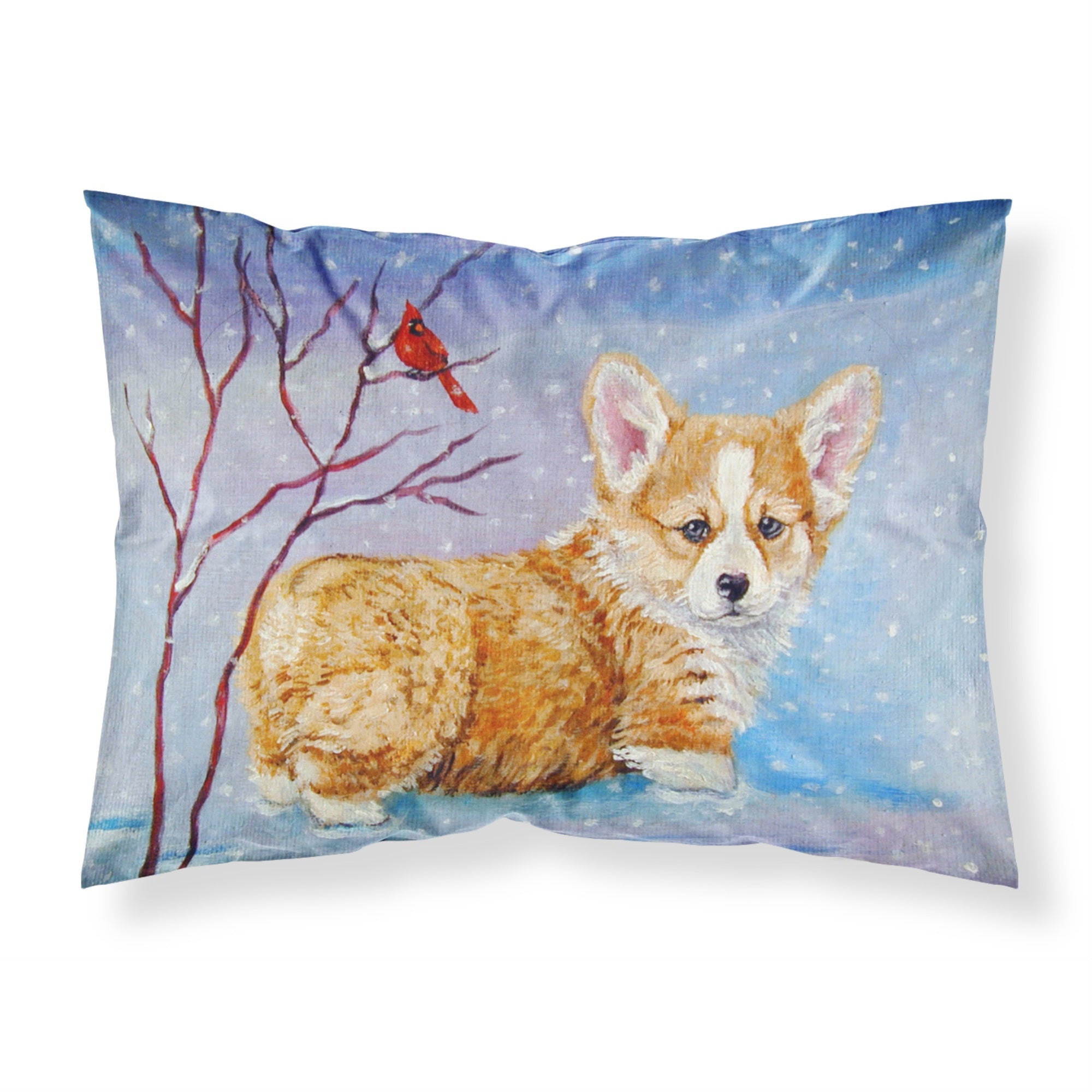'Caroline'S Treasures 7327Pillowcase Corgi Pup Snow Cardinal Fabric, Polyester Envelop Closure Type Pillow Case, Standard (20 X
