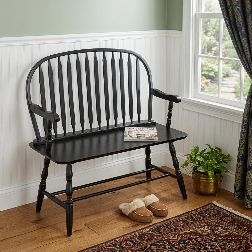 44 Black Wood Windsor Spindle Back Bench