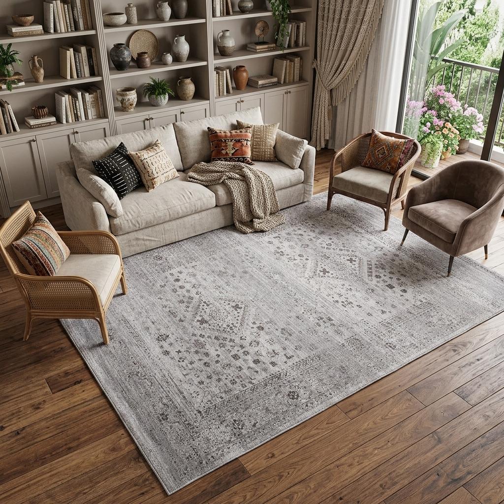 8 X 10 Gray Abstract Geometric Hand Woven Distressed Area Rug