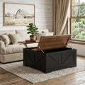 39 Inch Brown And Black Wood Lift Top Solid Trunk Coffee Table With Two Shelves