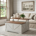 39 Inch Brown and White Wood Lift Top Solid Trunk Coffee Table With Two Shelves