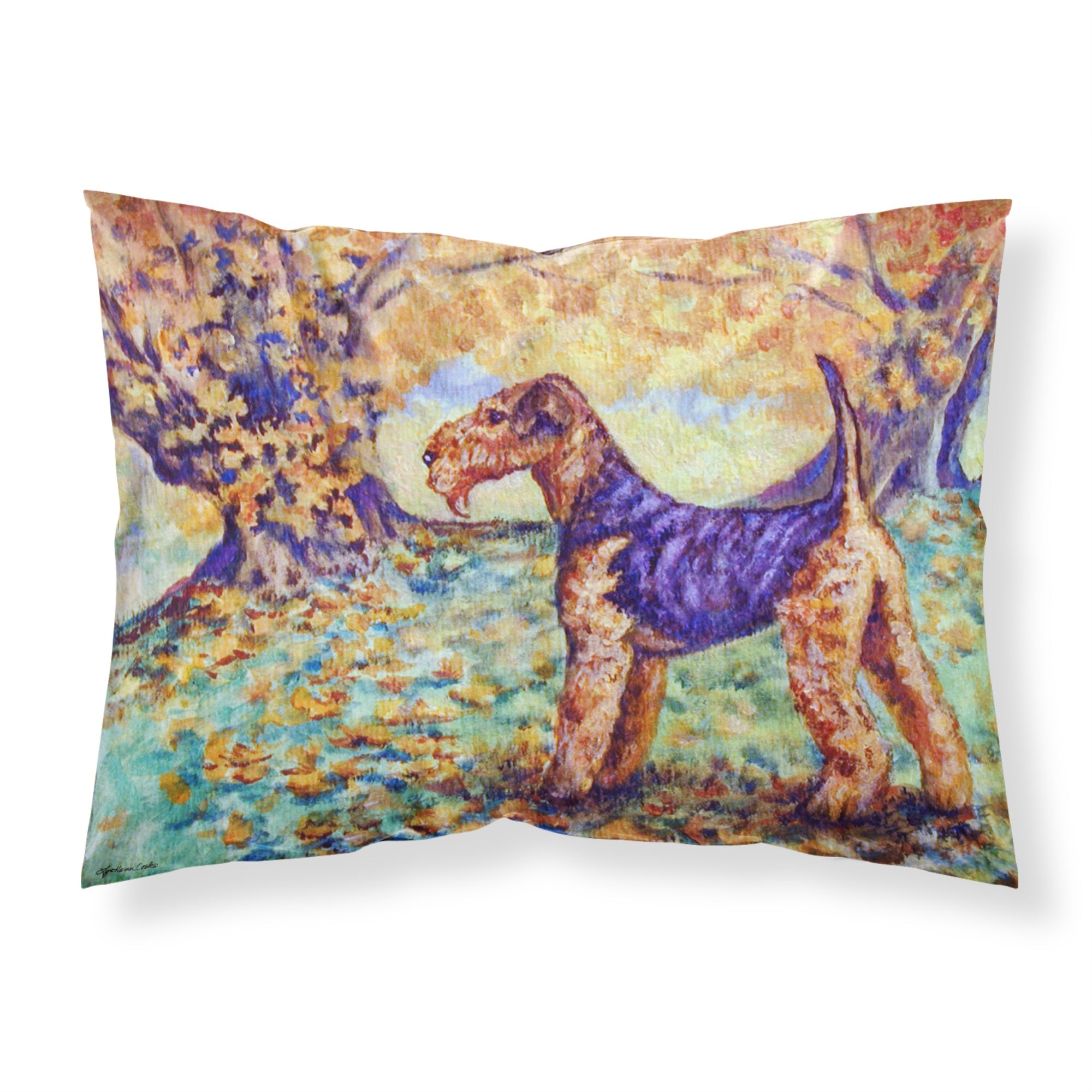 'Caroline'S Treasures 7343Pillowcase Autumn Airedale Terrier Fabric Standard Pillowcase, Large, Multicolor'