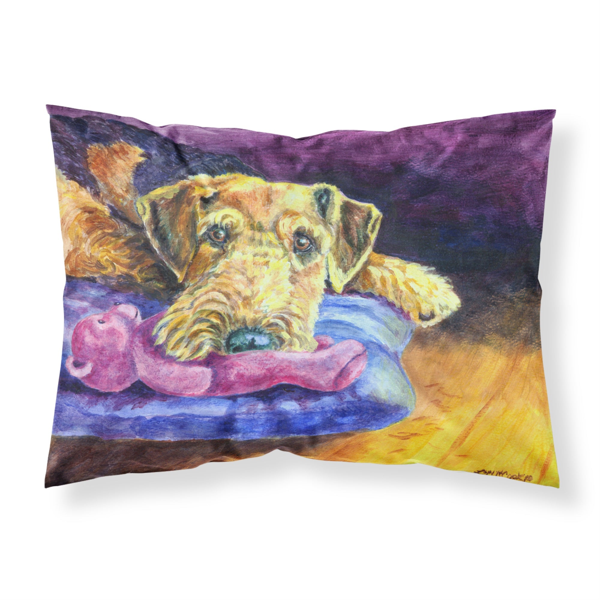 'Caroline'S Treasures 7345Pillowcase Airedale Terrier Teddy Bear Fabric Standard Pillowcase, Large, Multicolor'