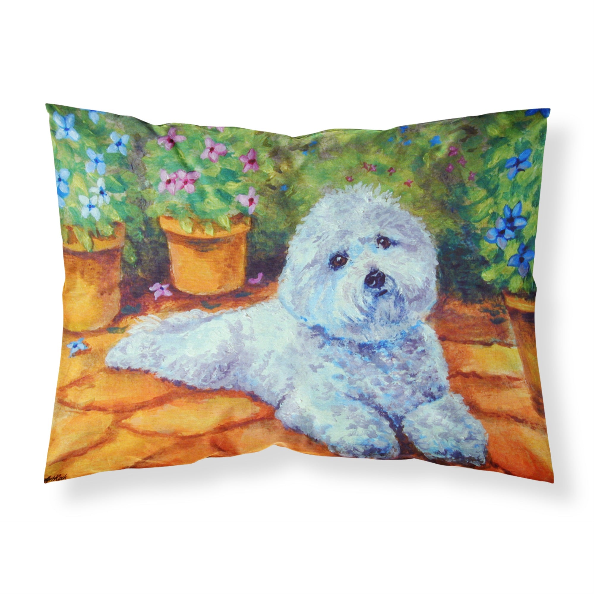 'Caroline'S Treasures 7346Pillowcase Bichon Frise On The Patio Fabric Standard Pillowcase, Large, Multicolor'