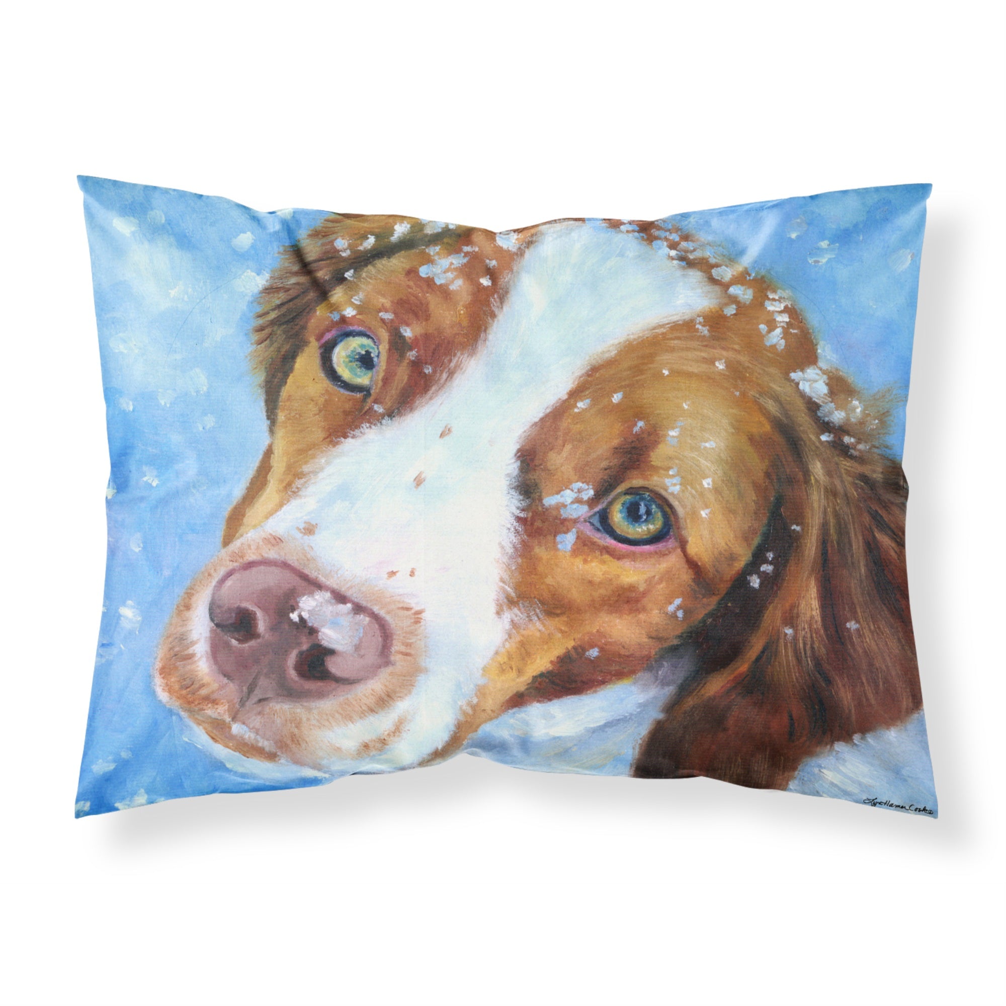 'Caroline'S Treasures 7348Pillowcase Snow Baby Brittany Spaniel Fabric Standard Pillowcase, Large, Multicolor'
