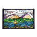 30 Inch W X 19 Inch H Fly Fishing Stained Glass Window