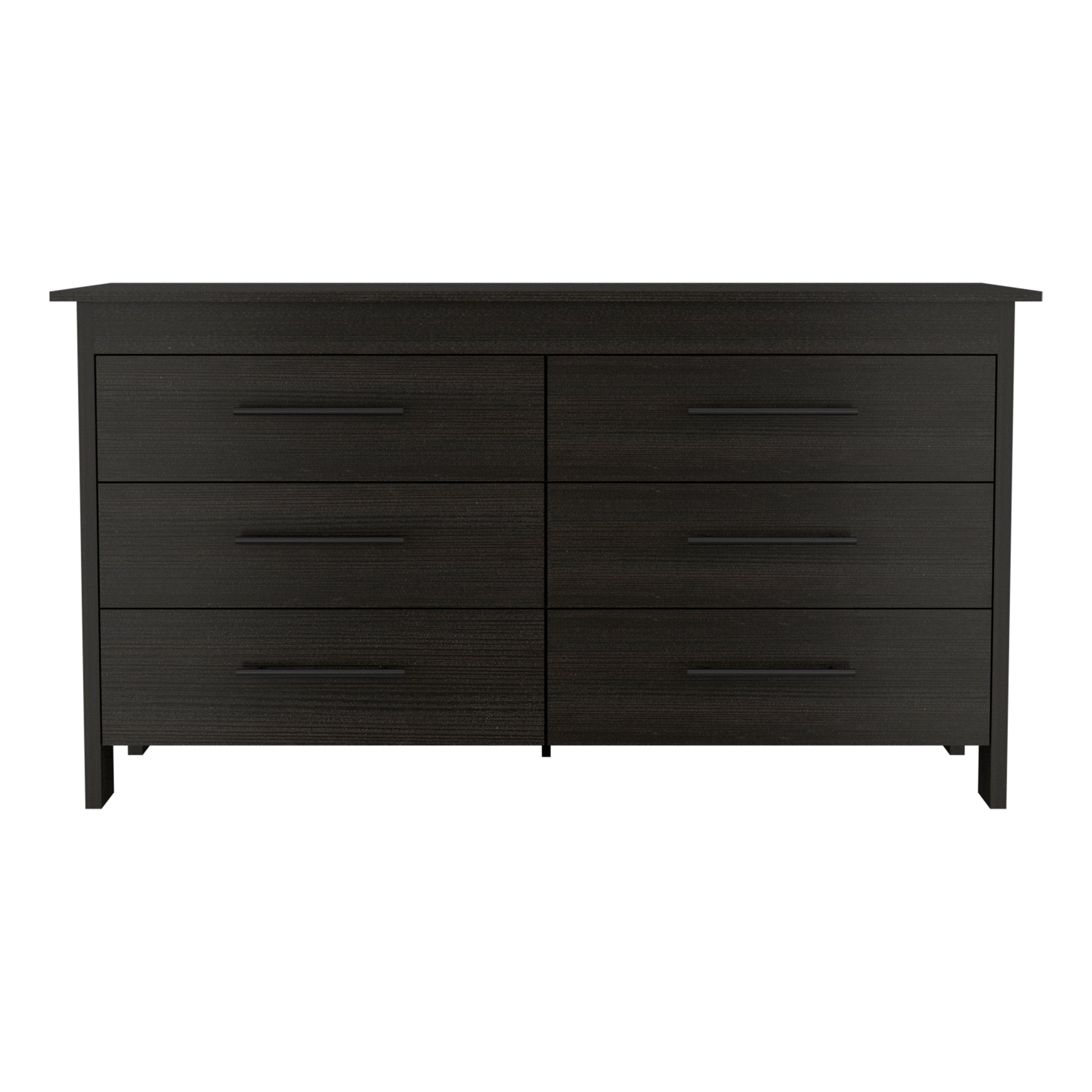 59 Black Wood Six Drawer Double Dresser