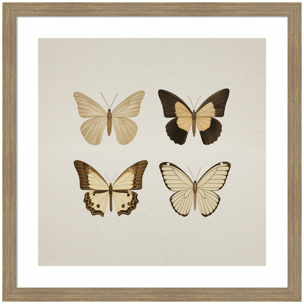 Framed Art Vintage Style Butterflies in Neutral Tones by The Creative Bunch Studio