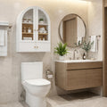 34 Inch White Wood Wall Mounted Glass Panel Inlay Four Door Bathroom Cabinet