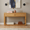 55 Natural Wood Floor Shelf Console Table With Shelf And Two Drawers