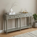 60 Gray Wood Six Leg Console Table With Shelf And Four Drawers