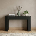 54 Inch Black Wood Ribbed Texture Double Pedestal Oval Console Table With Two Drawers