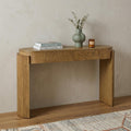 55 Inch Brown Wood Oval Double Pedestal Console Table With Two Drawers