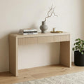 55 Inch Natural Wood Double Pedestal Console Table With Three Drawers