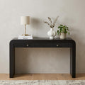 54 Inch Black Wood Double Pedestal Curved Edge Console Table With Two Drawers