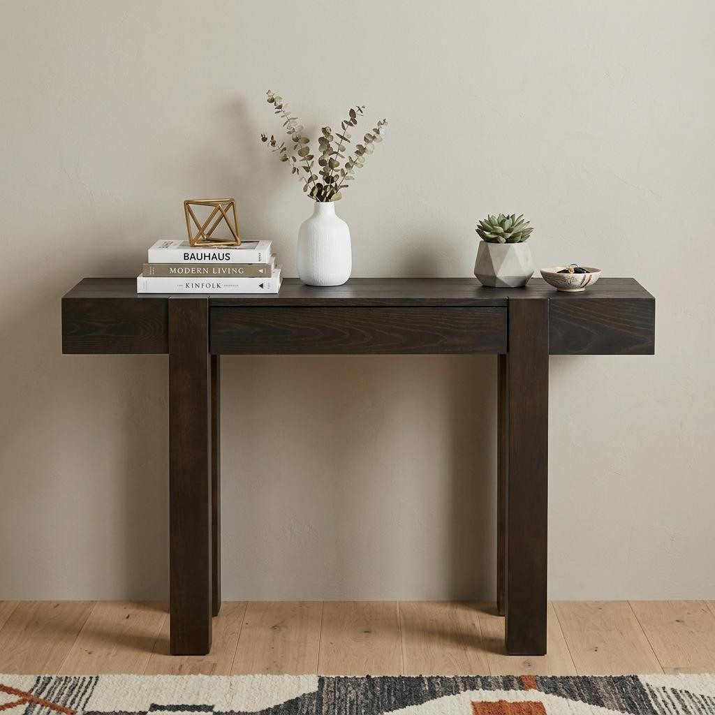 47 Inch Espresso Wood Console Table With USB And Drawer