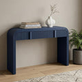 55 Inch Navy Blue Wood Round Double Pedestal Console Table With Two Drawers