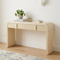 55 Inch Cream Wood Round Double Pedestal Console Table With Two Drawers