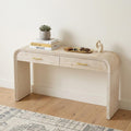 59 Inch Natural Wood Distressed Double Pedestal Console Table With Two Drawers