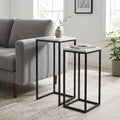 Set of Two White and Black Marble and Steel Square Frame Nested Tables
