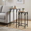 Set of Two Natural And Black Distressed Solid Wood And Steel Square Nested Tables
