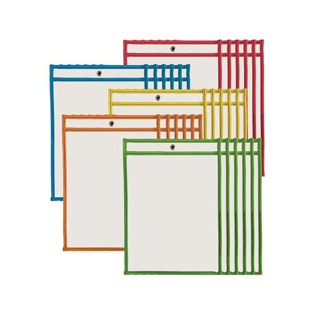 Dry Erase Pockets, 9 x 12, Assorted Colors, Set of 30