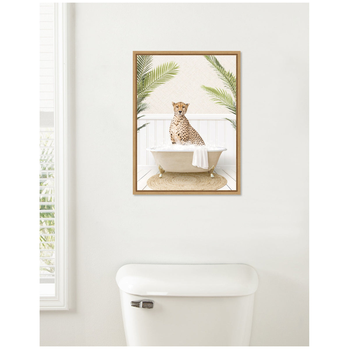 Sylvie Cheetah in Palms Bath Framed Canvas by Amy Peterson