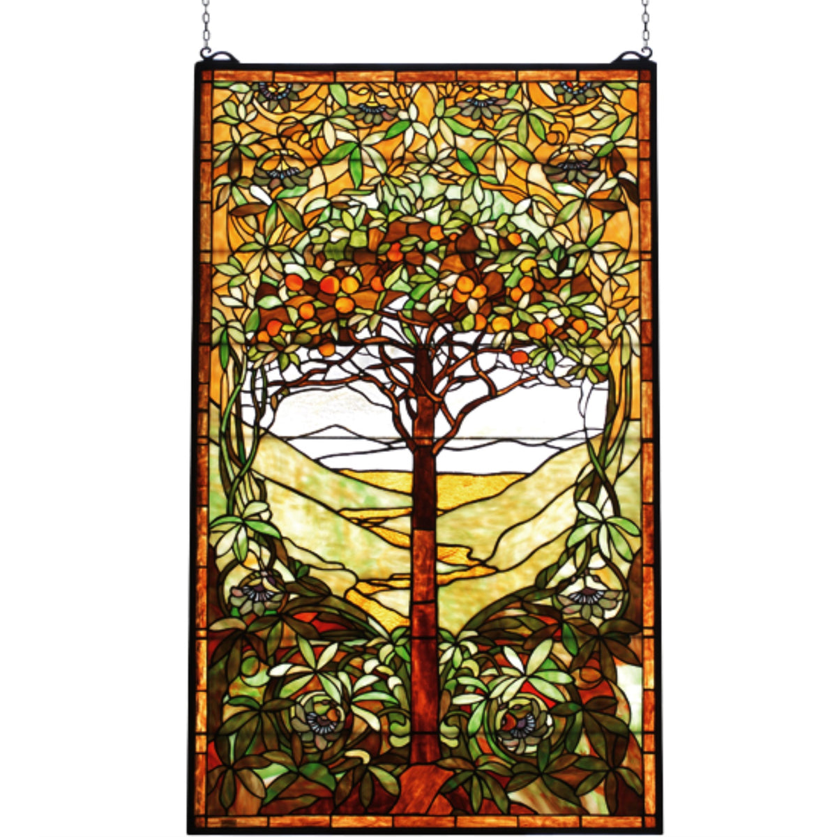 29 Inch W X 48 Inch H Tiffany Tree Of Life Stained Glass Window