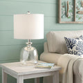 20 Light Gray Textured Glass Table Lamp With White Drum Shade