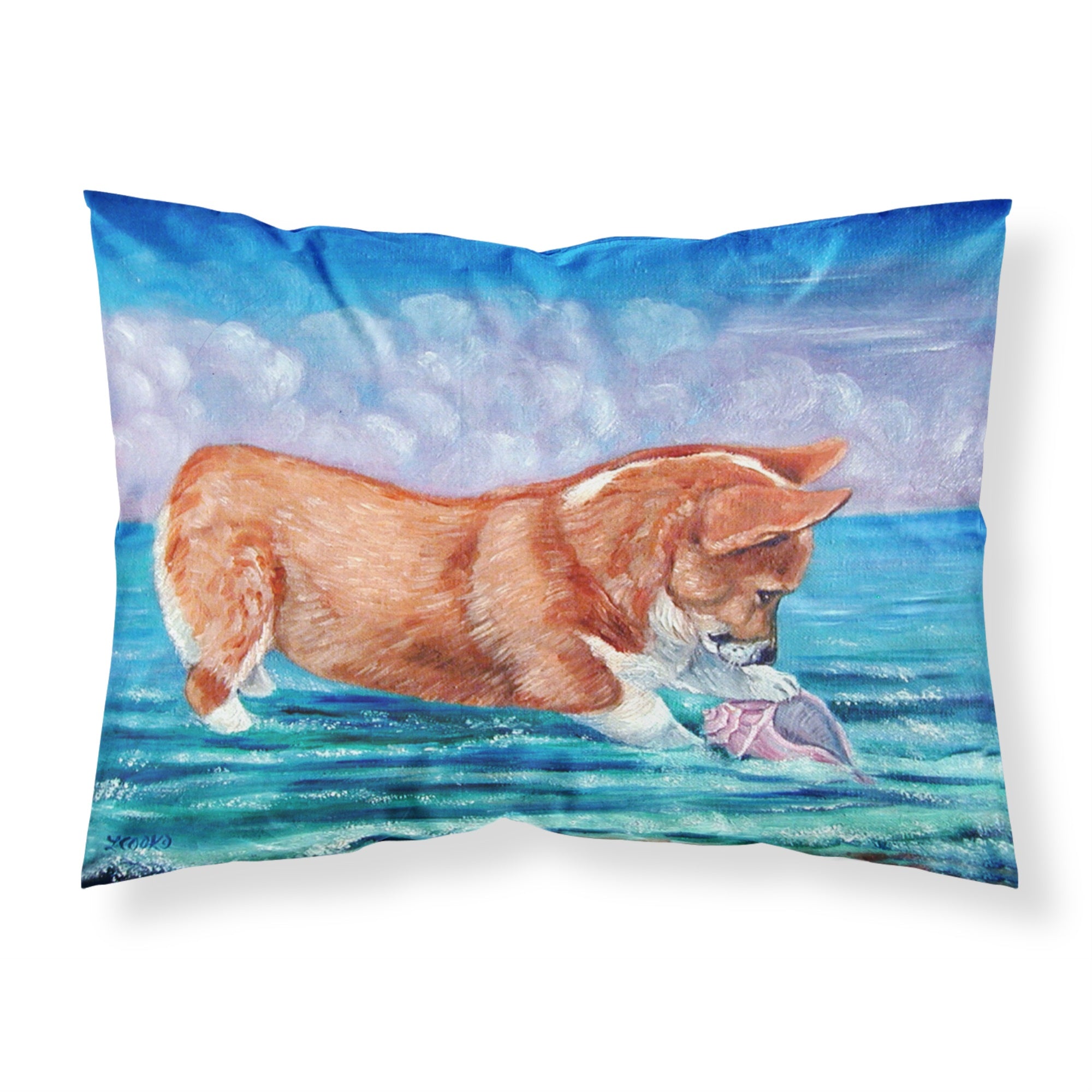 'Caroline'S Treasures Corgi Sea Shell Find Fabric, Polyester Envelop Closure Type Pillow Case, Standard (20 X 30 Inches), Multi