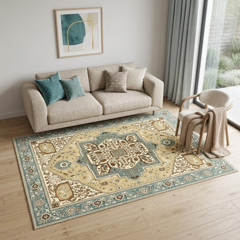 5 X 7 Brown Cream And Sage Oriental Washable Area Rug