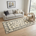5 X 7 Gold Gray And Ivory Floral Distressed Washable Area Rug