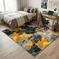 5 X 7 Charcoal Cream And Yellow Abstract Washable Area Rug