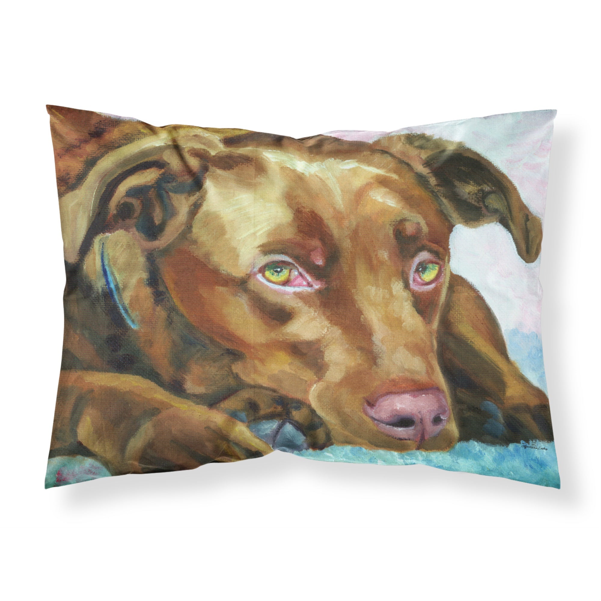 'Caroline'S Treasures Chocolate Labrador Waiting Fabric Standard Pillowcase 7420Pillowcase, Multicolor'