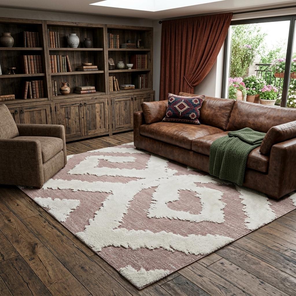 10 X 13 Pink And White Area Rug