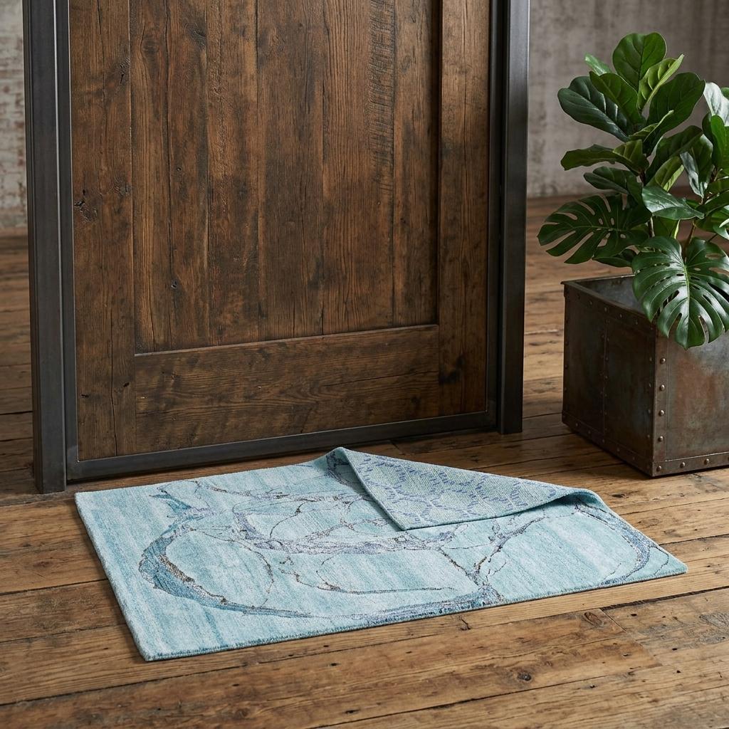 2 X 3 Aqua And Blue Abstract And Geometric Reversible Hand Tufted Area Rug