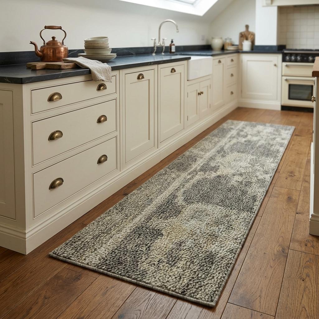 8 Gray Taupe And Black Wool Floral Hand Knotted Area Rug